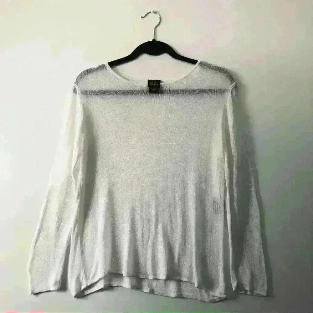 Eileen Fisher Textured Blouse White Size Medium